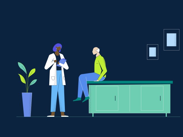 Ilustración de una Doctora atendiendo a una paciente.