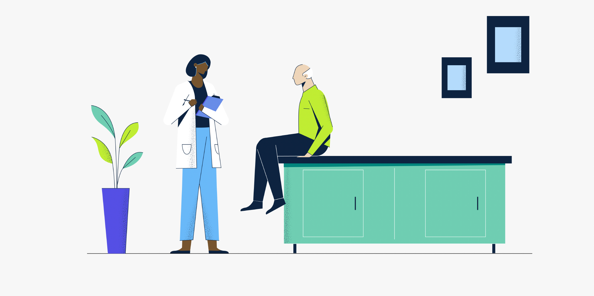 Ilustración de una doctora tratando a un paciente