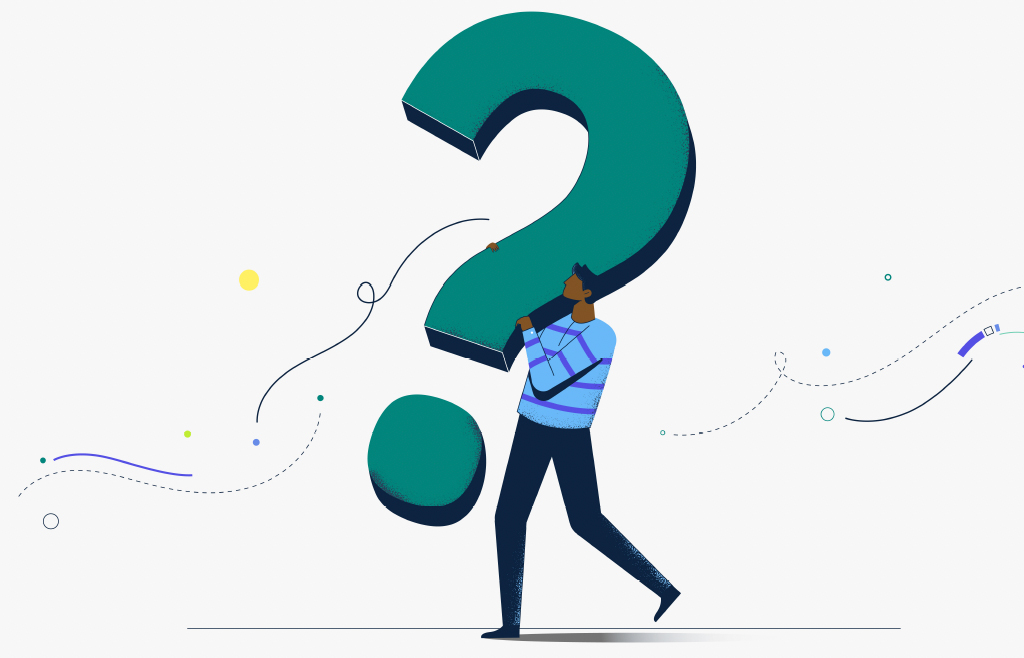 Ilustración de una persona portando una interrogación gigante