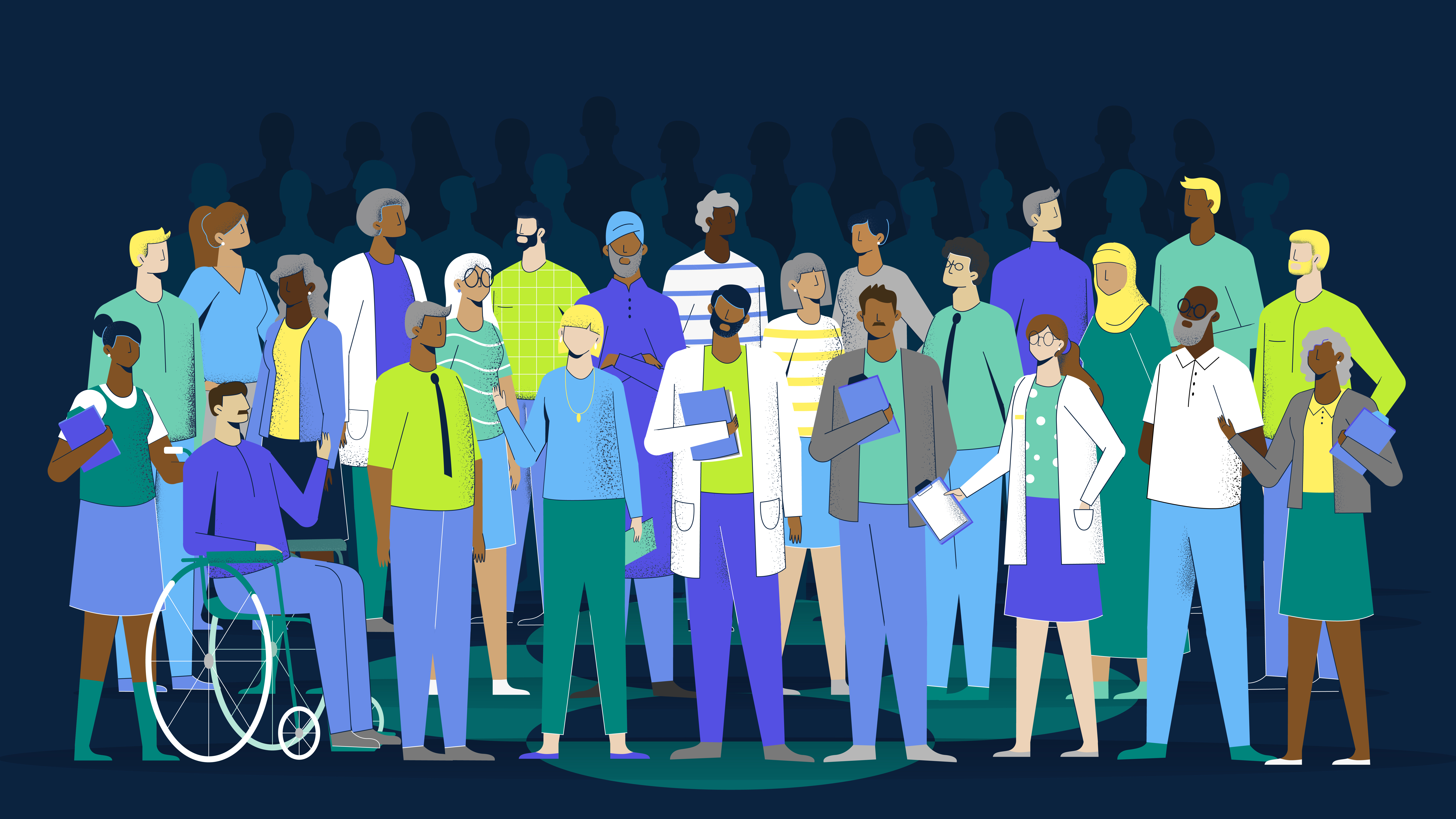 Ilustración de un grupo de profesionales sanitarios