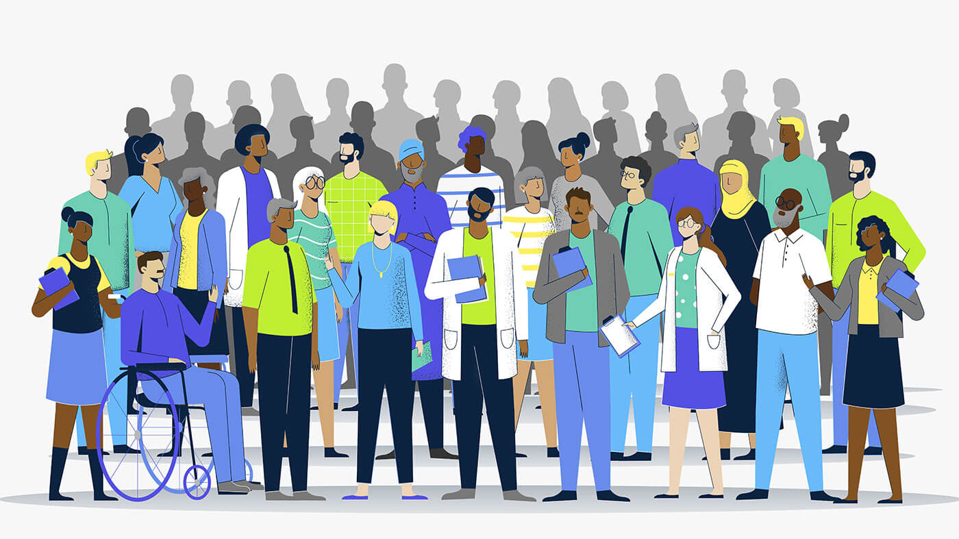 Ilustración de multiples profesionales de la salud