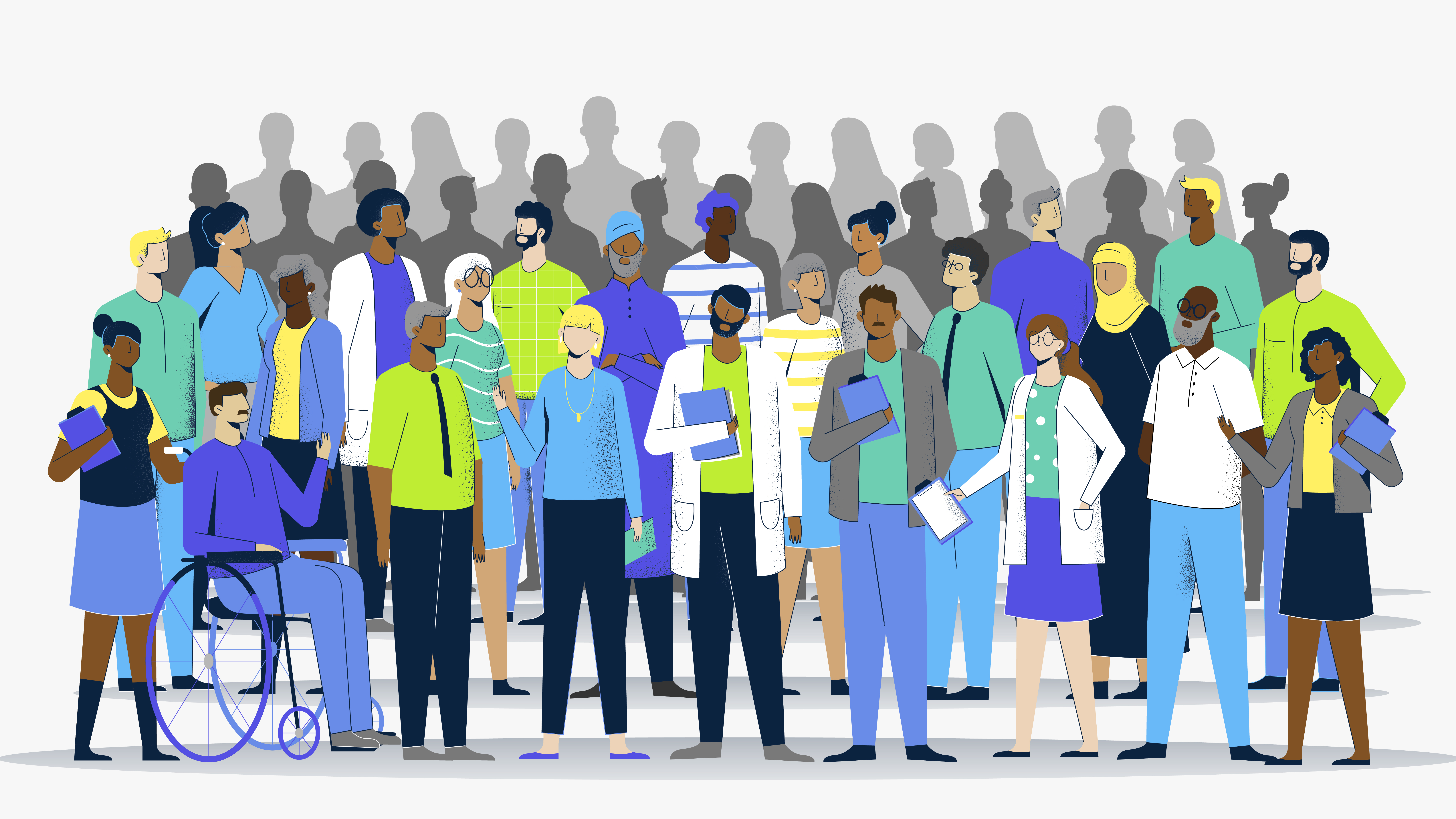 ilustración con un grupo de personal del sector sanitario.