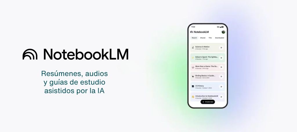 Imagen introductoria con un teléfono con la aplicación Notebook en pantalla.