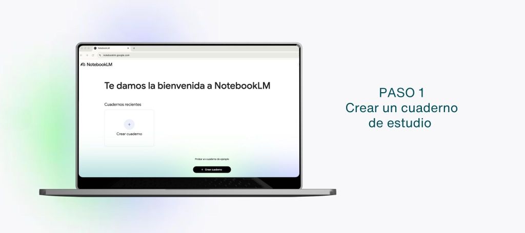 Imagen del paso 1 de la aplicación de Notebook "Crear un cuaderno de estudio".