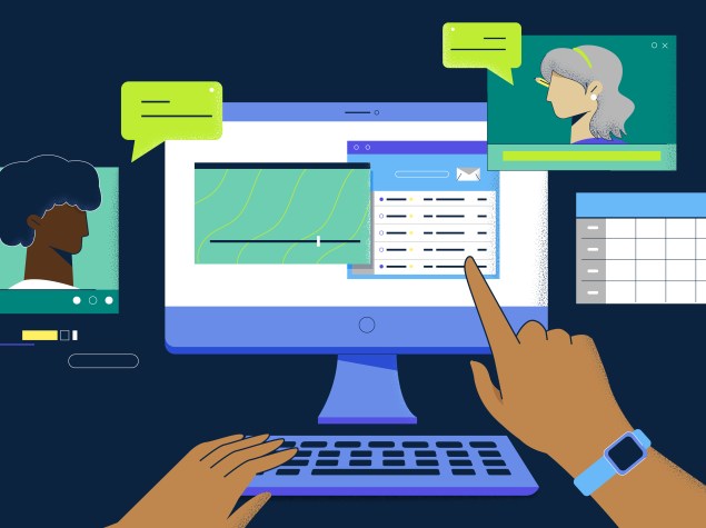 Iilustración sanitario frente a un ordenador.