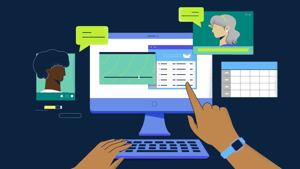 Iilustración sanitario frente a un ordenador.