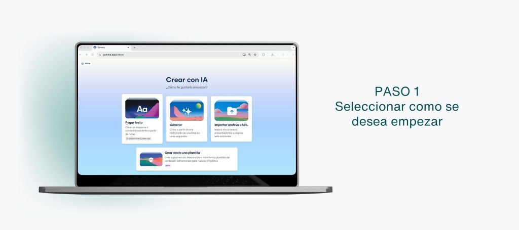 Imagen del paso 1: Crear con IA.