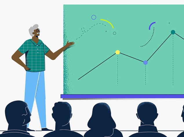 Ilustración con un doctor mostrando una presentación.