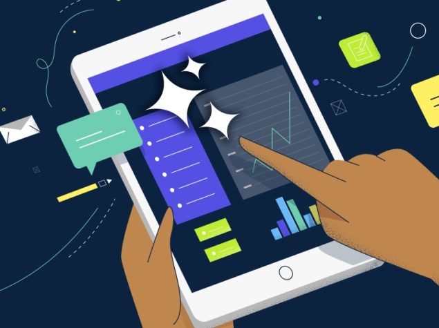 Ilustración de una tablet con uso de IA.