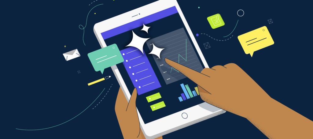 Ilustración de una tablet con uso de IA.