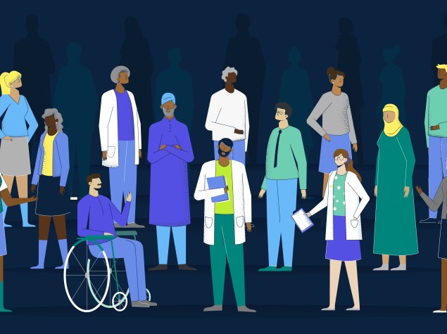 Ilustración médicos y enfermeros de diferentes partes del mundo.